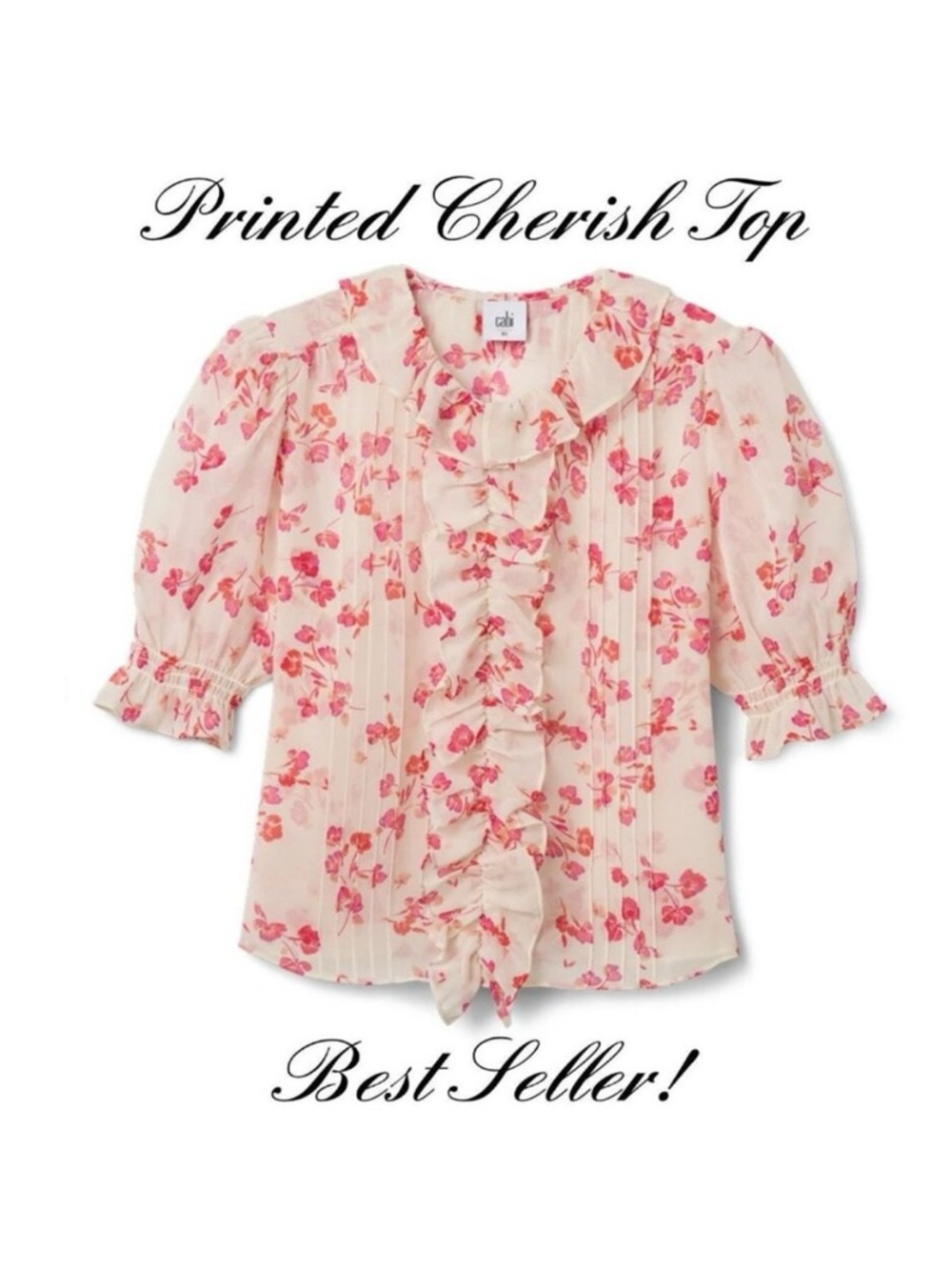 Cabi Cherish Printed Ruffle Blouse, size medium